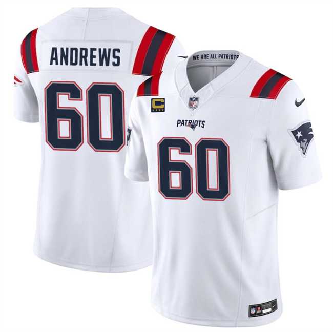 Men & Women & Youth New England Patriots #60 David Andrews White 2023 F.U.S.E. With 4-Star C Patch Vapor Limited Stitched Jersey